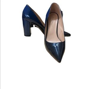 Ombré Blue to Black Classy Chunky 3 inch heel pumps.  Ultra comfortable